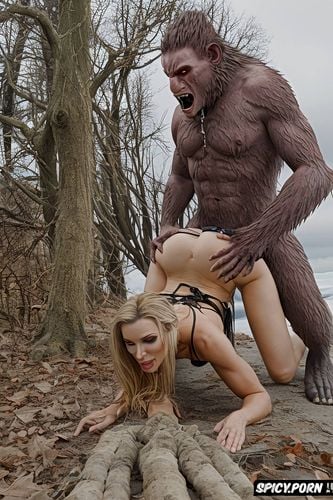 doggy fucking her deep, deep penetrating fuck, woman enjoys sasquatch fucking her doggy style