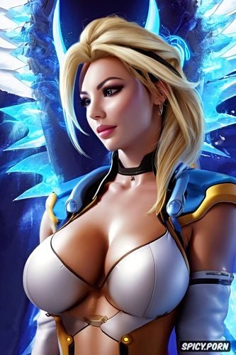 k shot on canon dslr, ultra detailed, abs, masterpiece, mercy overwatch female fantasy mage flowing mage robes magic beautiful face portrait muscles