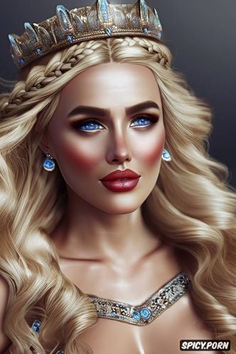 fantasy ancient greek queen beautiful face rosey skin long soft ashen blonde hair in a braid diadem