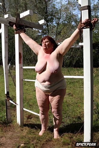 with bruises all over her body, masochist, big breasts, obese body