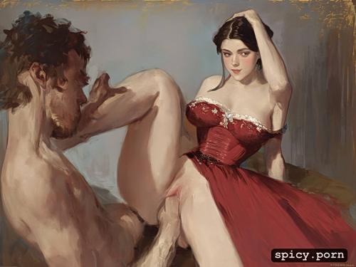 19th century, ilya repin painting, hair in a bob, small firm breasts