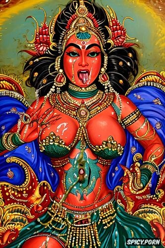 cum on tongue, lot of cum, arm, beautiful hindu goddes devi kali