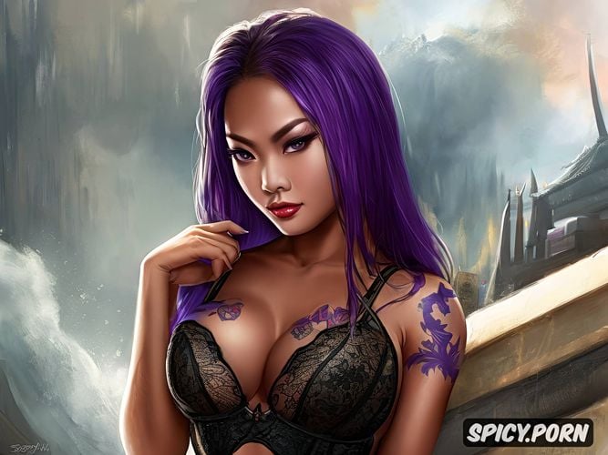 angry face asian thai mongols beautiful woman big ideal tits tatoo all body piercings in both nipples 20 y o