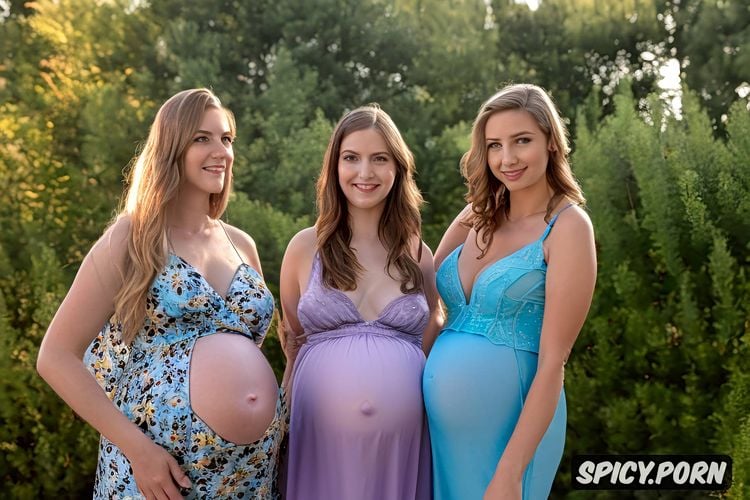 realistic photo, laughing, highres, large pregnant belly, friends