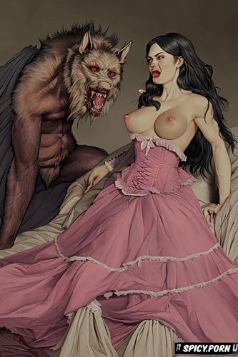 dracula, exorcism, werewolf, victorian gown, drooling, oil painting