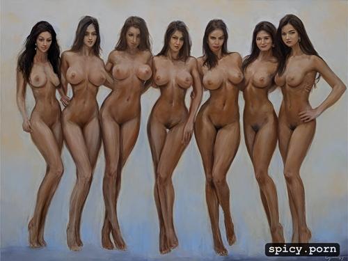 18yo, a group of women naked standing facing you