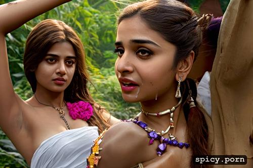 hairy armpits, alia bhatt, bukkake, arms up, spit on face, whole body covered in cum