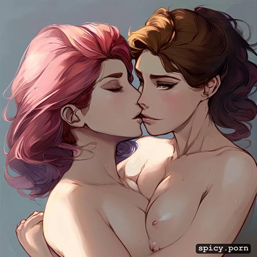 elsa kissing anna, elegant, small tits with pink perky nipples