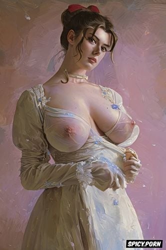 jules bastien lepage oil painting, flat chested, pink nipples