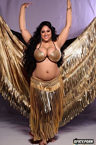 beautiful belly dance costume, seductive, performing on stage