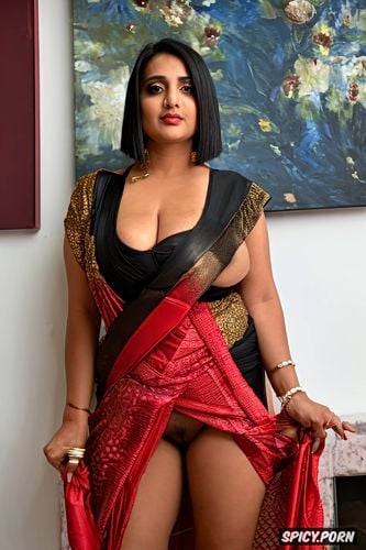 hourglass body, mature pussy lips, realistic dusky skin, shifted saree upskirt