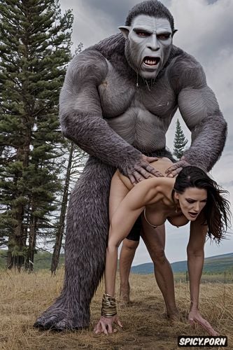 sasquatch doggy style with beautiful woman, male sasquatch deep humping woman from behind