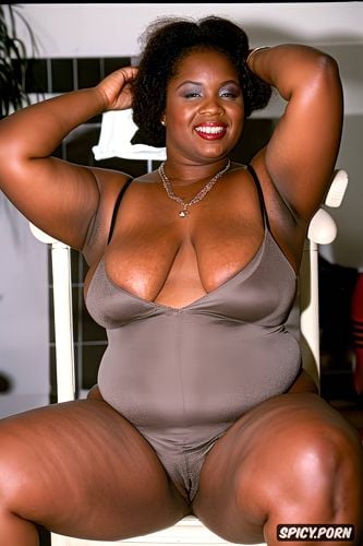 black hair, chubby body, big hips, giant areolas completely covering the breasts