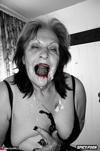 highres, tremendous cum on tits, true color, old zombie grandmother and old zombie aunt