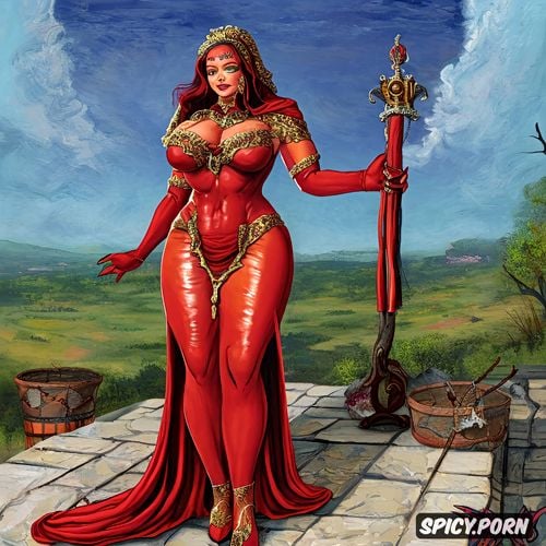 the whore of babylon, slutty and sultry, red cloak, kinky big slut type