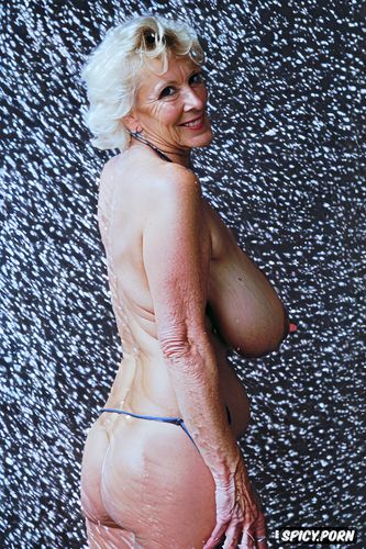 platinum blonde hair, big muscular ass, huge massive breasts