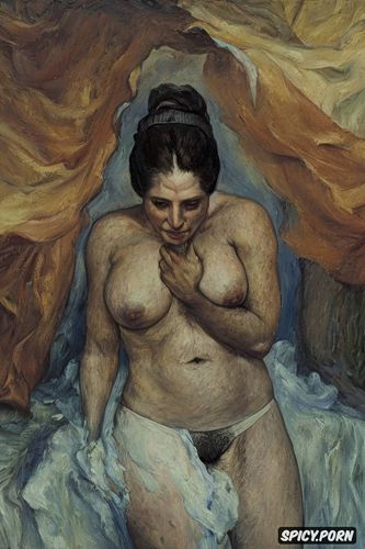 fat body, oil painting, panties falling down, fingering, beautiful face