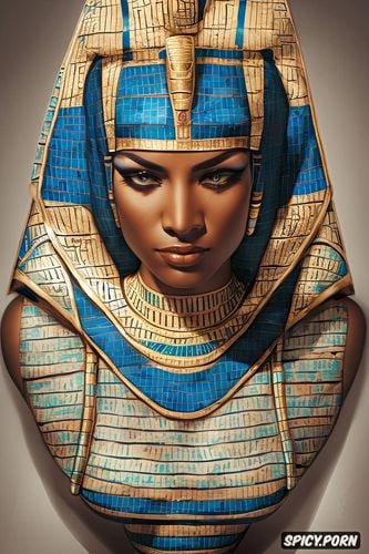 tits out, femal pharaoh ancient egypt egyptian pyramids pharoah crown beautiful face topless