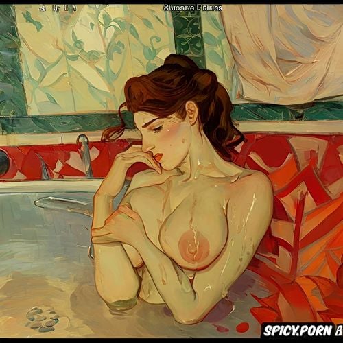 vincent van gogh, blushing woman with red lips and flushed cheeks in shady bathroom bathing intimate tender modern post impressionist fauves erotic art
