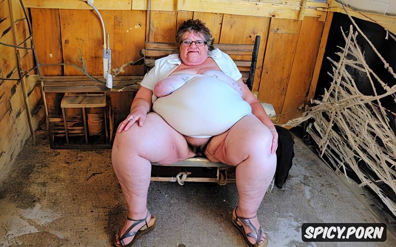 sandals, glasses, obese retarded, very sick, ugly fat grandma
