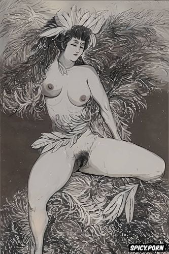sepia, japanese nude, granny tits, samba, spreading legs, hairy vagina