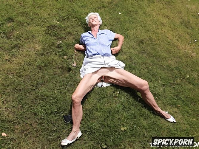 passed out in broad daylight, lying on the grass, legs spread open