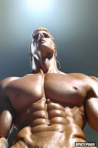 bodybuilder, male ejaculation, extra long blonde hair with one braid