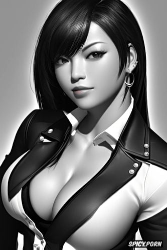 tifa lockhart final fantasy vii black blazer white shirt shirt unbuttoned beautiful face asian skin milf