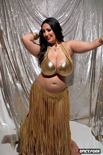 symmetric torso, gold and silver, massive saggy breasts, oriental bazaar