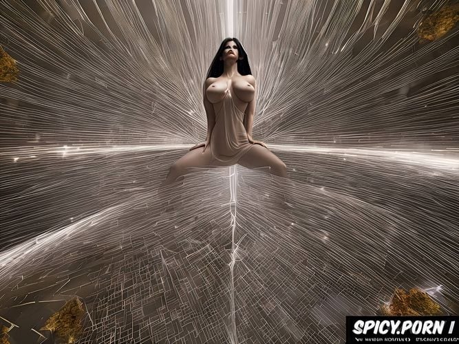 transparent silk dress in shreds, perfect naked body, covered in grool