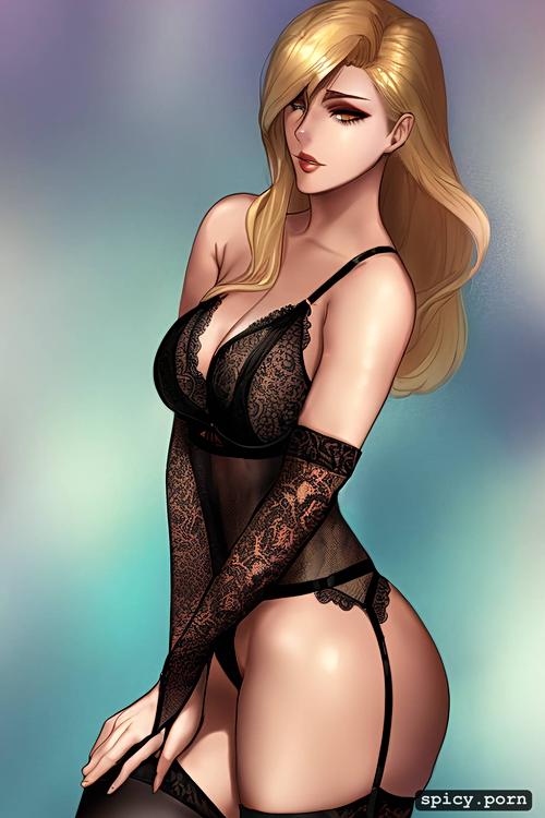 elegant, sexy pose, long hair, noble, blonde hair, lace gloves