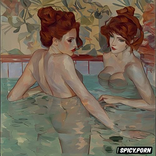 vincent van gogh, blushing woman with red lips and flushed cheeks in shady bathroom bathing intimate tender modern post impressionist fauves erotic art