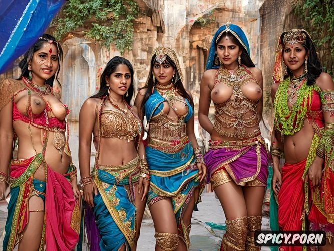 three typical lifelike poor gujarati society tenants mahilas standing completely naked vagina and tits in front of the viewer