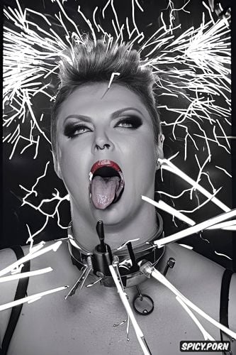 huntermcgrady, device attached to head and shooting out sparks and bolts of lightning