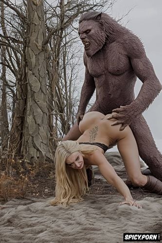 doggy fucking her deep, deep penetrating fuck, woman enjoys sasquatch fucking her doggy style