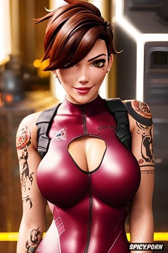 ultra realistic, high resolution, tattoos small perky tits tight body fitting dark red wetsuit masterpiece