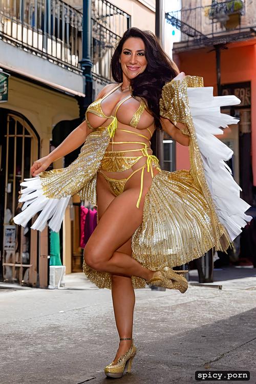 33 yo beautiful performing white mardi gras dancer on bourbon street