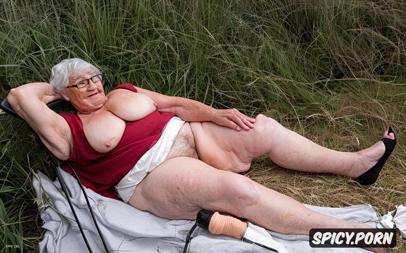 spread cellulite legs, ninety year old, saggy tits, in a pigsty full of sows