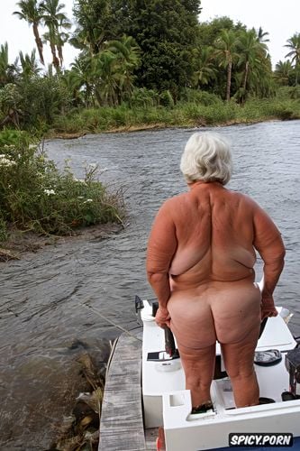 big tits, reddish swollen buttocks, wrinkles, ugly, gilf, offering her ass to a row of rough arab sailors