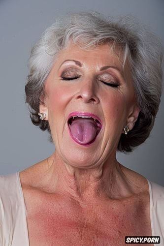 beautiful white granny, seductive orgasmic expression, sweating