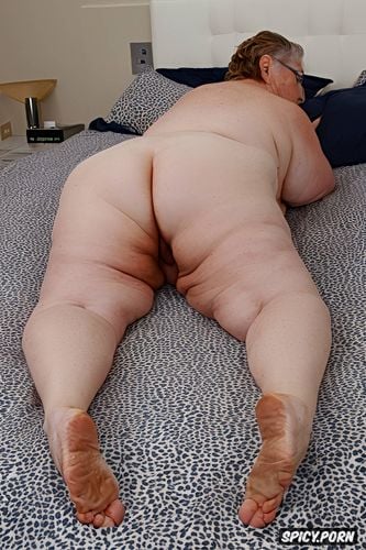 perfect face, sexy pose grandma, huge massive saggy butt, vibrant colors