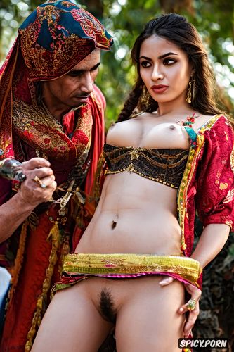 a twenty year old petite skinny gujarati village dwelling beauty wearing worn out traditional villager clothes is forcefully cornered and squeezed by her dominant powerful panchayat male exploiting her into submission physically undressing her clothes to expose her body vagina making her helplessly submissive to his desires