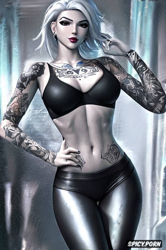 tattoos small perky tits tight white sports bra and black leggings masterpiece