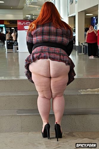 ssbbw, looking at camera, hoop earrings, ginger, in public, fully clothed