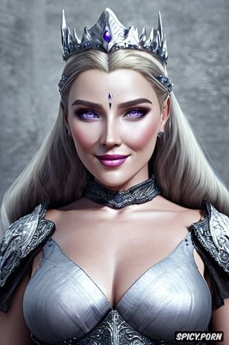 wearing black scale armor, small firm perfect natural tits, soft purple eyes