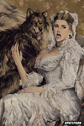 vampire, fangs, ferocious beast, werewolf, drooling, victorian gown