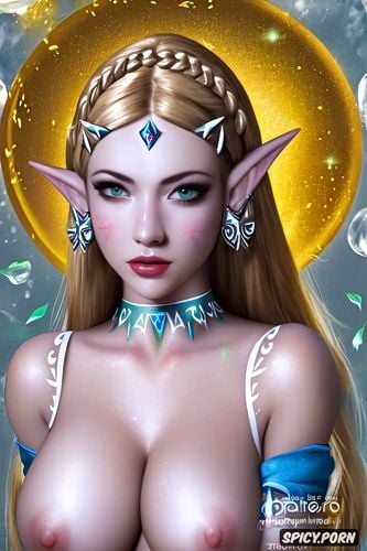 ultra realistic, princess zelda the legend of zelda beautiful face young topless tits out