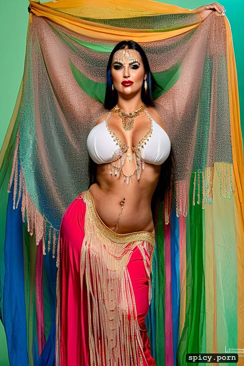 color photo, beautiful bellydance costume, intricate hair, correct anatomy