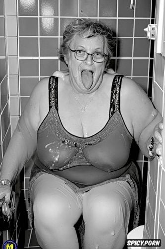 old fat grandmothers, in the toilet, first person pov, tremendous splash sperm on faces