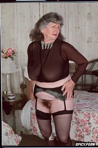 old irish granny, background bedroom, pale, huge saggy tits